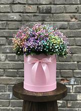 Цветочная композиция из Гипсофила и Розы в шляпной коробке в Кинешме