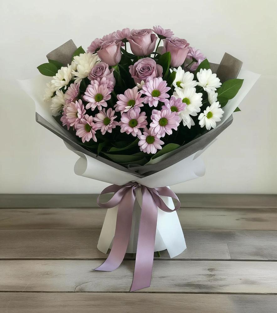 Букет цветов из: Хризантемы и Розы в Кинешме