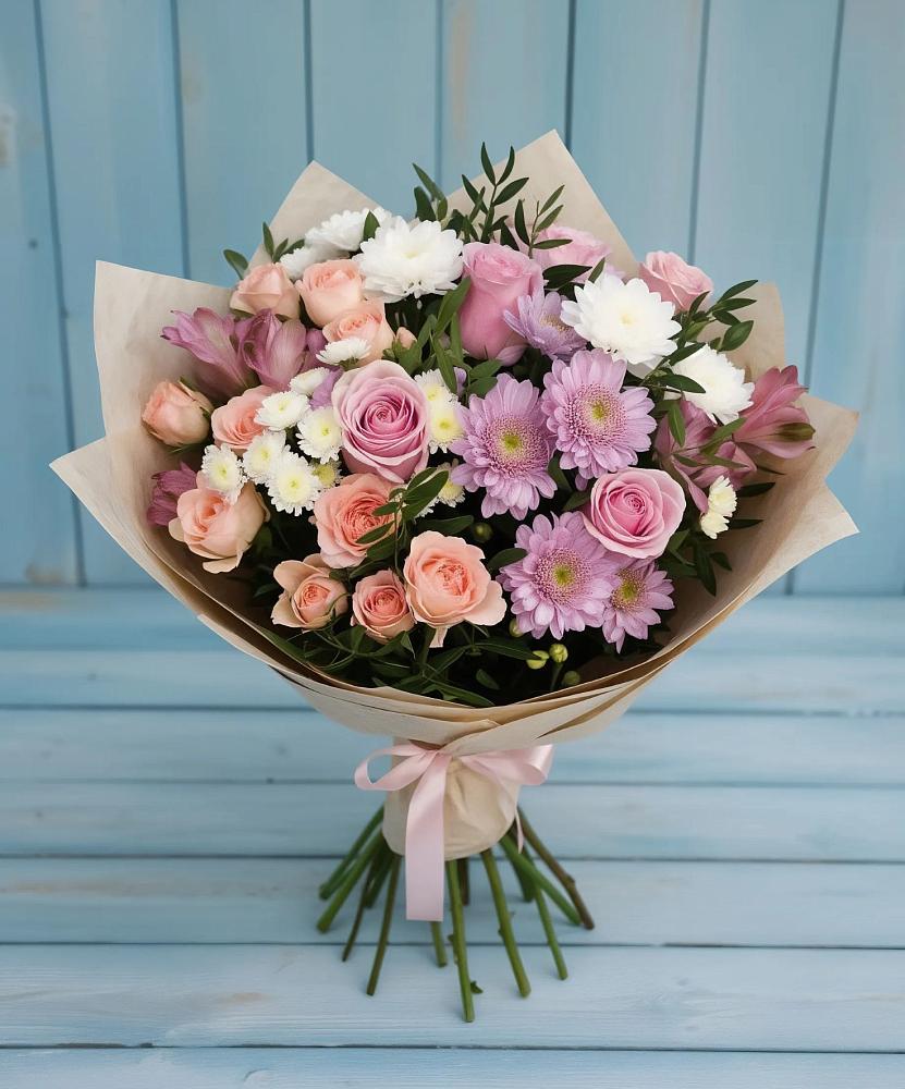 Букет цветов из: Хризантемы, Розы и Альстромерии в Кинешме