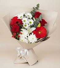 Букет цветов из:  Розы, Хризантемы, Герберы и Лилии в Кинешме
