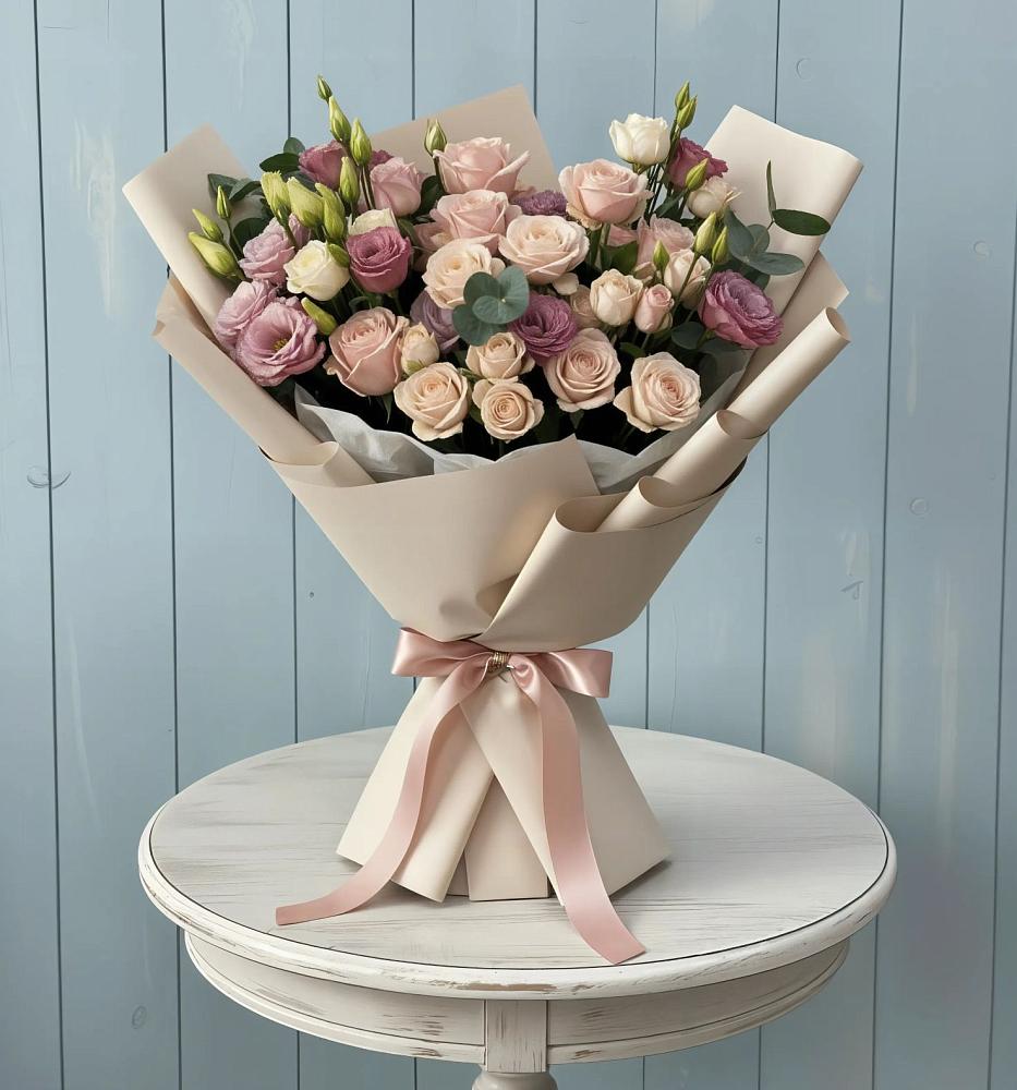 Букет цветов из: Розы и Лизиантусы в Кинешме