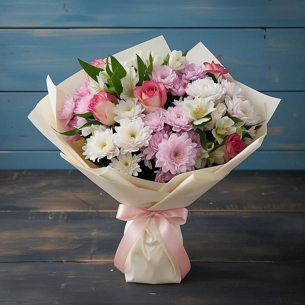 Букет цветов из: Хризантемы, Альстромерии и Розы в Кинешме